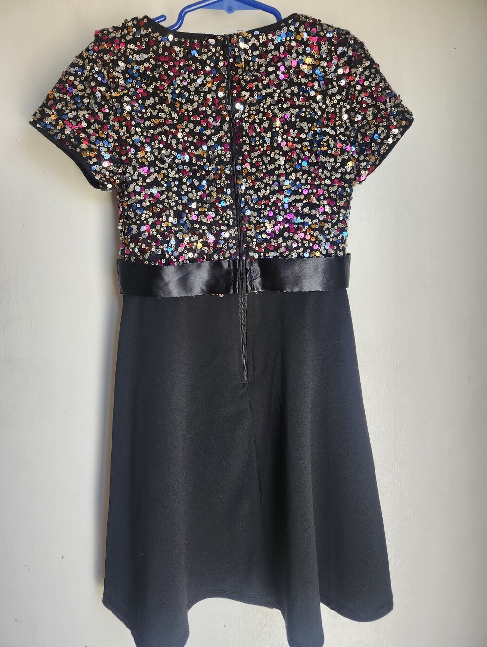 Kids Sequin Party Dress with Satin Bow - Black - Picture 5 of 6